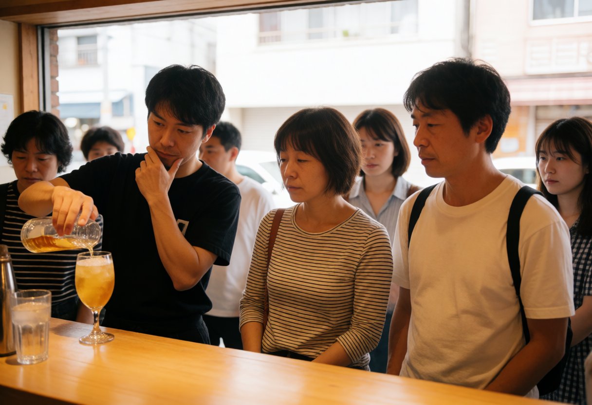 バーテンダーがノンアルコールドリンクを注ぐ