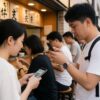 インフルエンサーが居酒屋でQRコードをスキャン