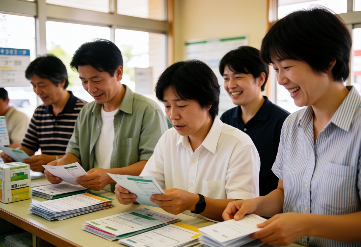 心配そうに郵便物を並べる人