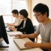 日本のデスクで働くウェブ開発者