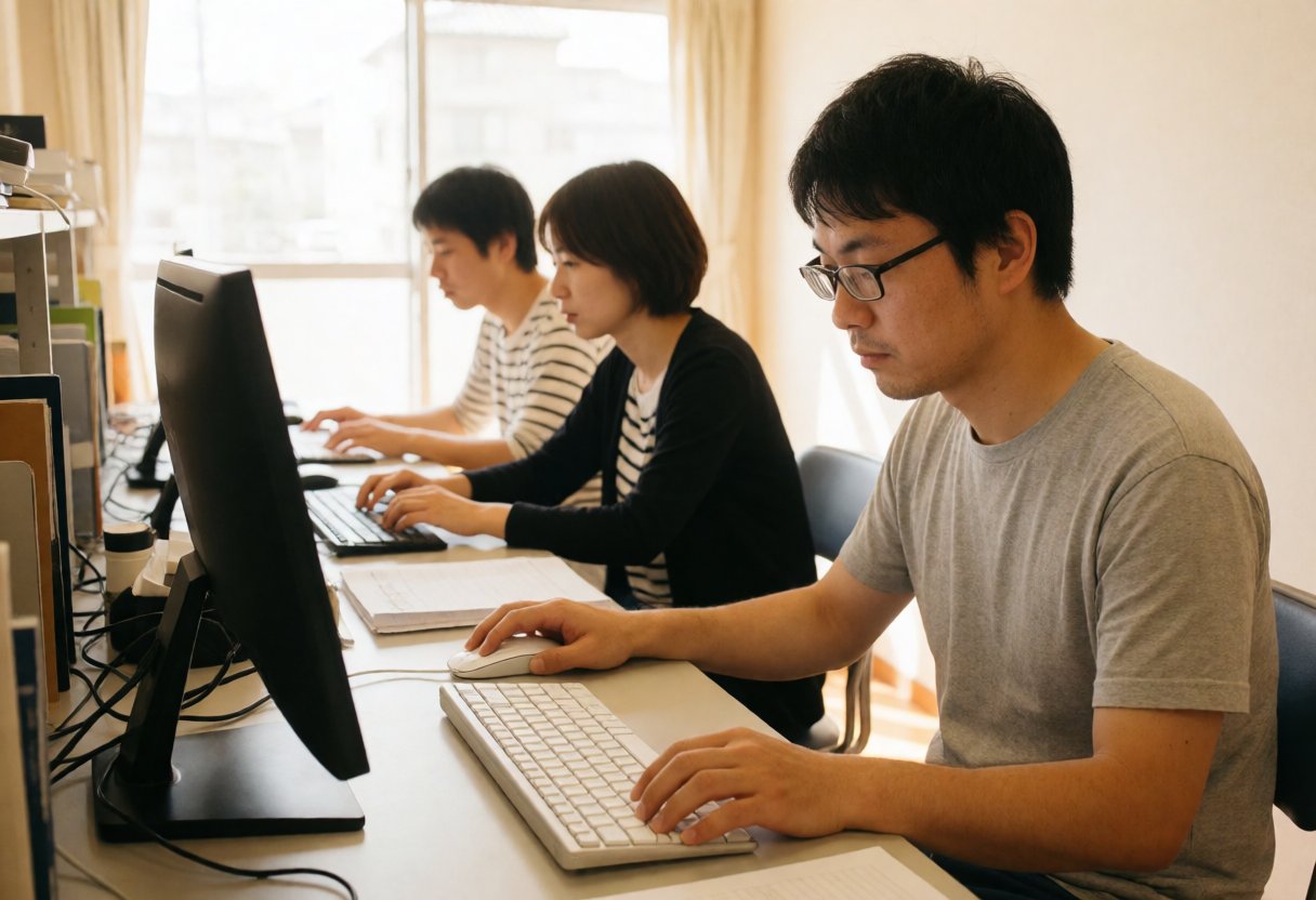 日本のデスクで働くウェブ開発者