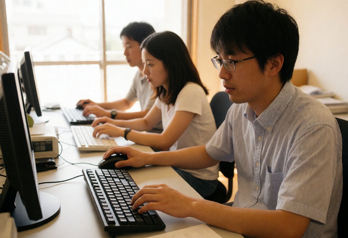日本のデスクで真剣な開発者