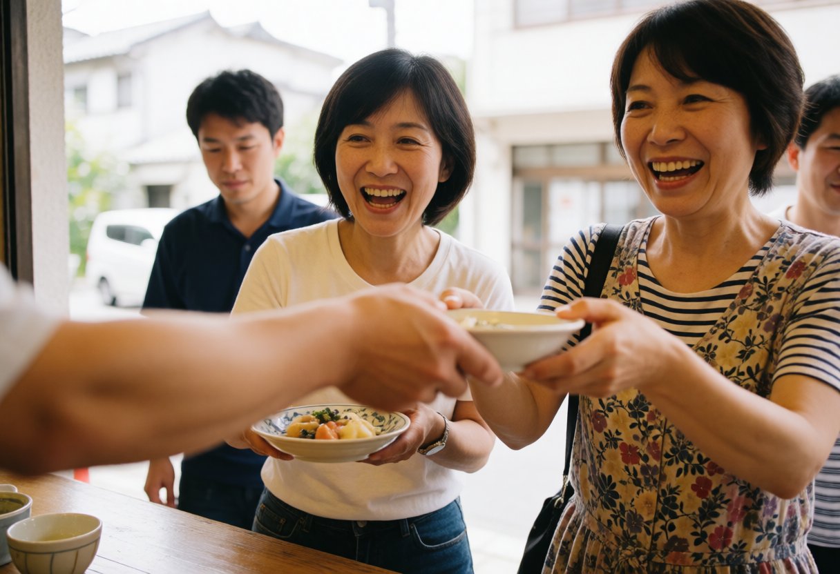 客が皿を取ろうとする、別の客が取りそうになる