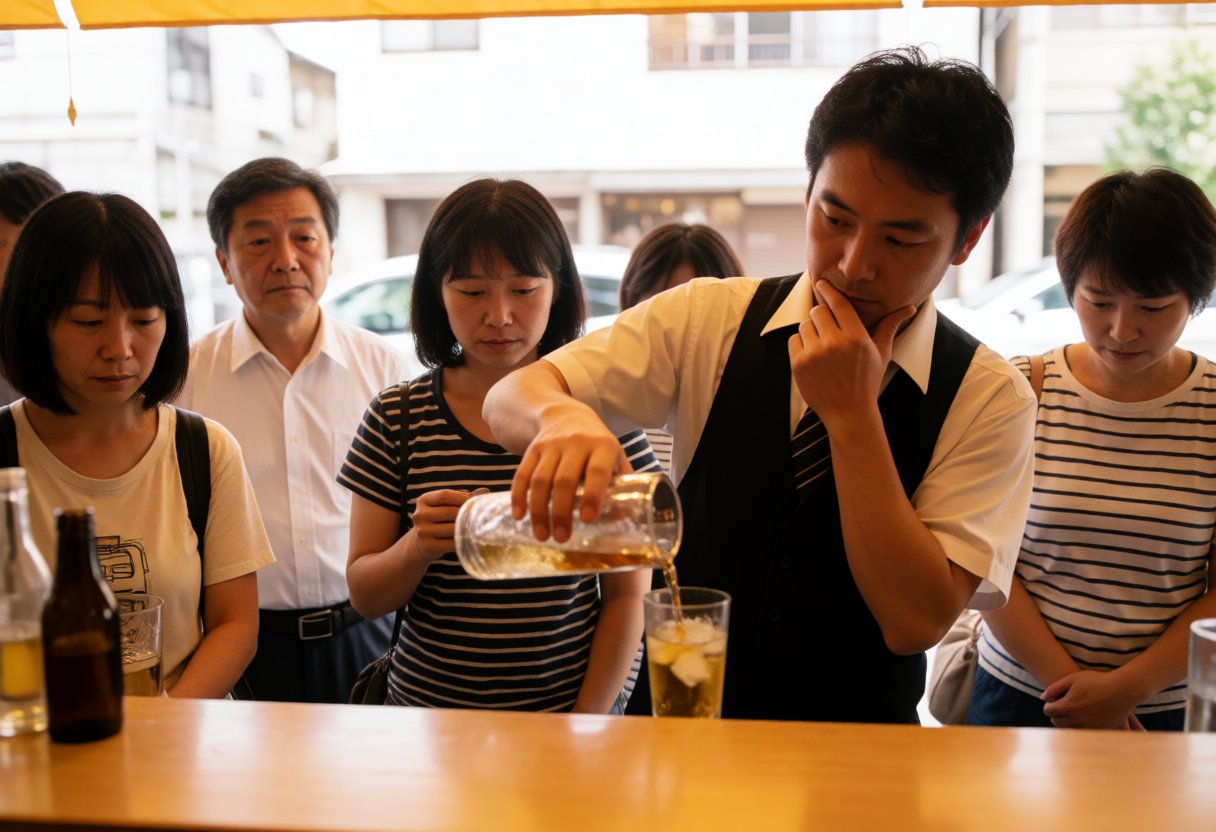 バーテンダーが飲み物を注ぐ